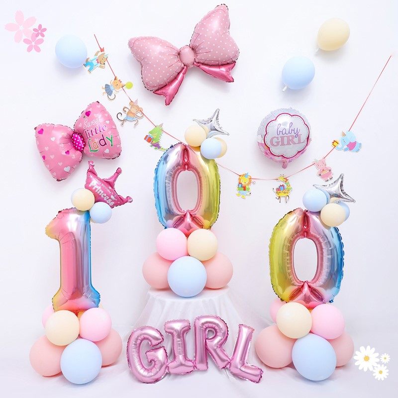 百天宴布置100天满月百天生日气球装饰宝宝百岁百日宴布置背景墙