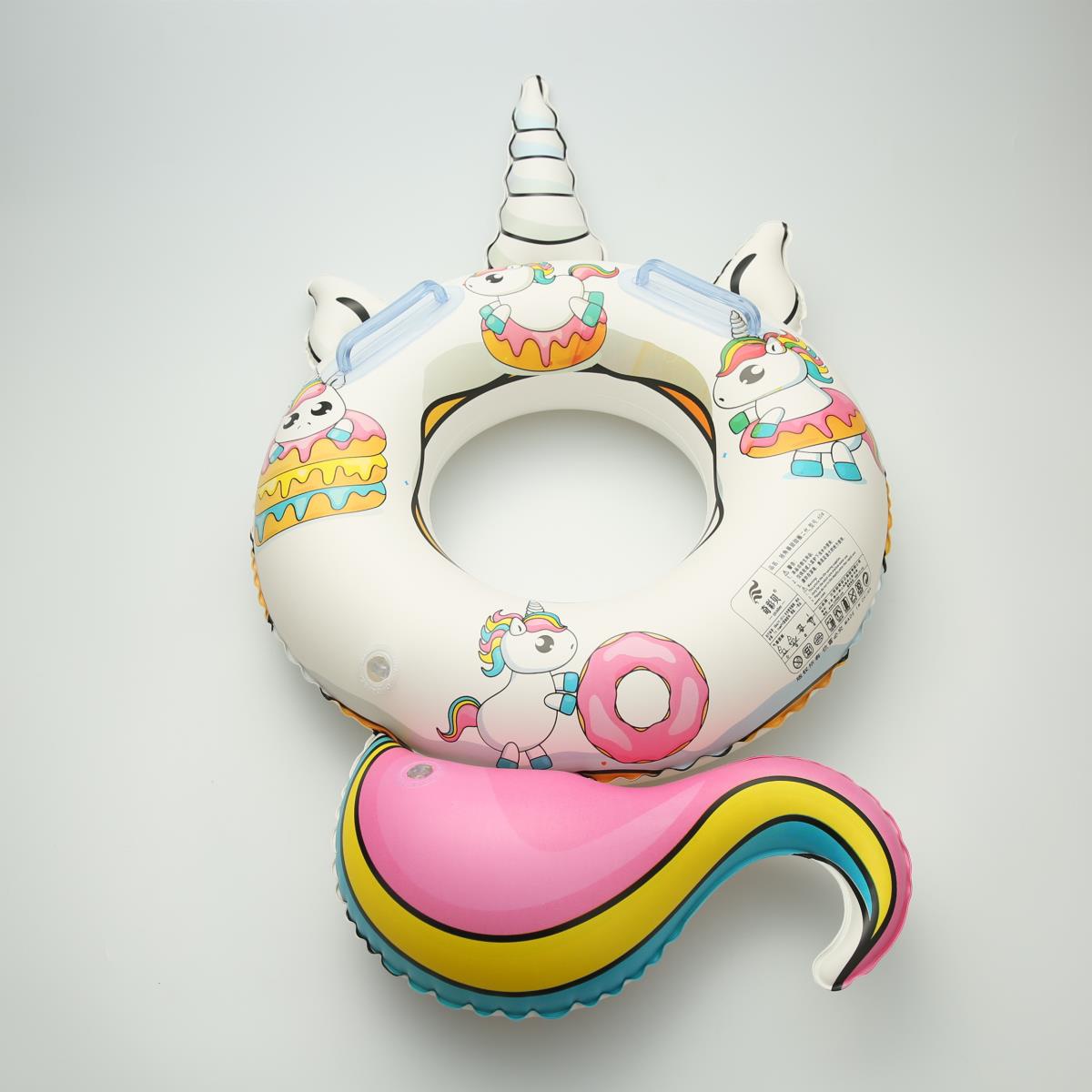 新款儿童男女独角兽甜甜圈坐骑充气底游泳圈儿童座圈戏水大浮力