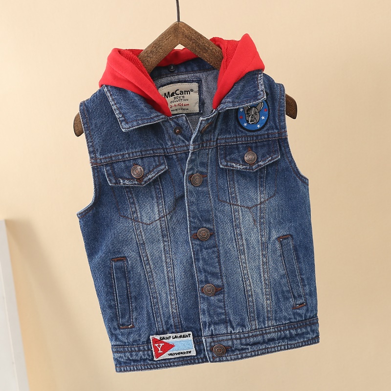 男女童纯棉牛仔连帽马甲儿童宝宝洋气牛仔背心中大童春秋款坎肩