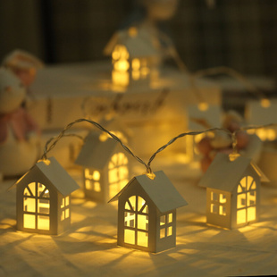 led灯串木屋房子氛围感圣诞装饰灯电池盒铜线彩灯满天星闪灯