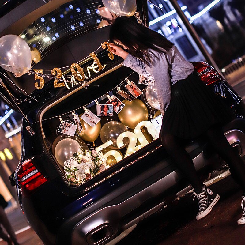 网红汽车后备箱后尾箱惊喜布置生日装饰场景女神情人节告表白用品