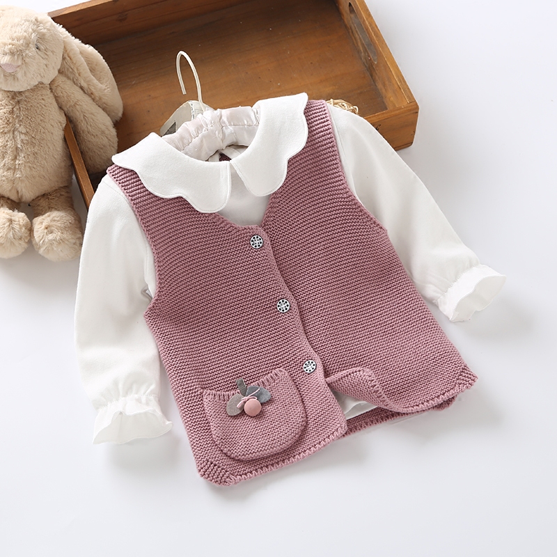 春秋季新品女宝宝全棉线马婴幼儿针织开衫小背心儿童柔软坎肩毛衣