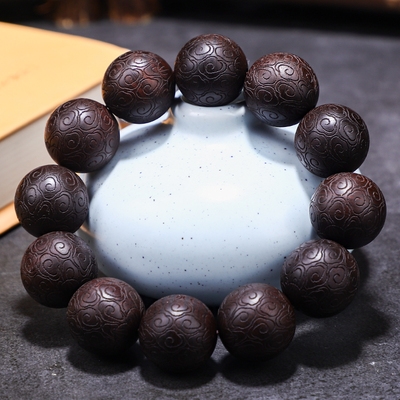 正宗桃木手串男士女款成人辟邪招财转运佛珠手链q雕刻祥云雷击木