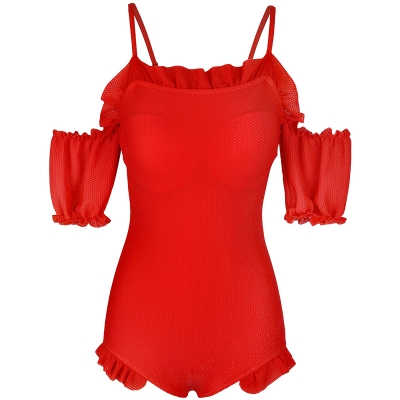 泳衣红色连体新款性感遮女肚温泉瘦胸2019游泳r衣聚拢显比基尼大