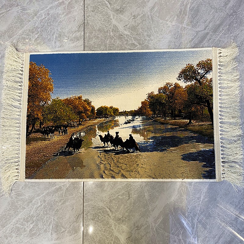 新疆风景挂毯胡杨林立体风景图毯子垫子客厅卧室办公室民族餐厅毯