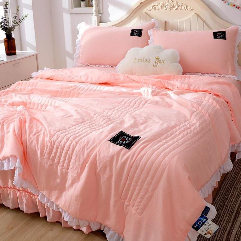 夏凉被厚款单人宿舍夏季超薄水洗棉舒适亲肤空调被被子凉快粉色