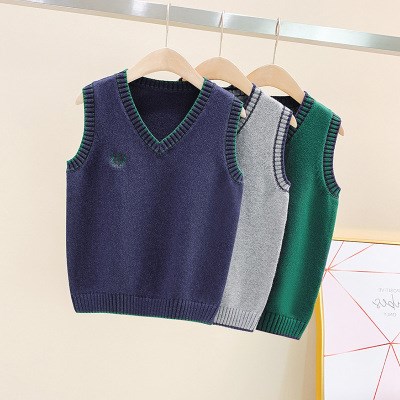 儿童纯棉马甲v领套头男童针织背心春秋新款中大童毛线衣坎肩男孩