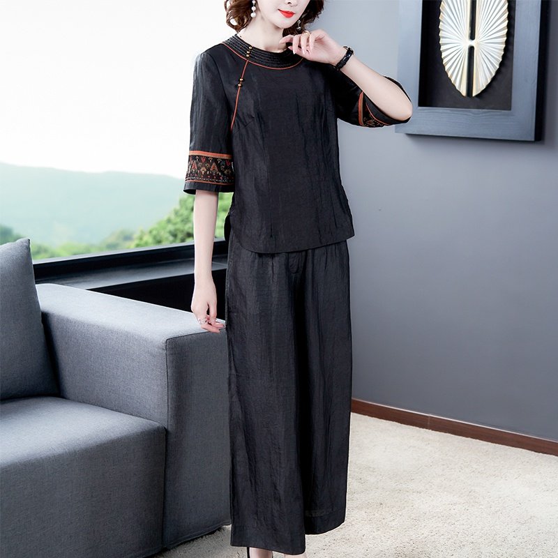 高贵夫人妈妈女装2020年夏季阔太太两件套装矮个子夏装真丝香云纱