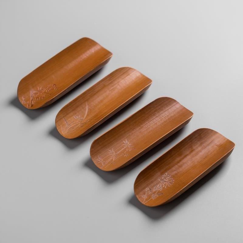 纯手工竹雕茶则赏茶荷三件套配件竹制茶则茶匙茶勺六君子茶具套装