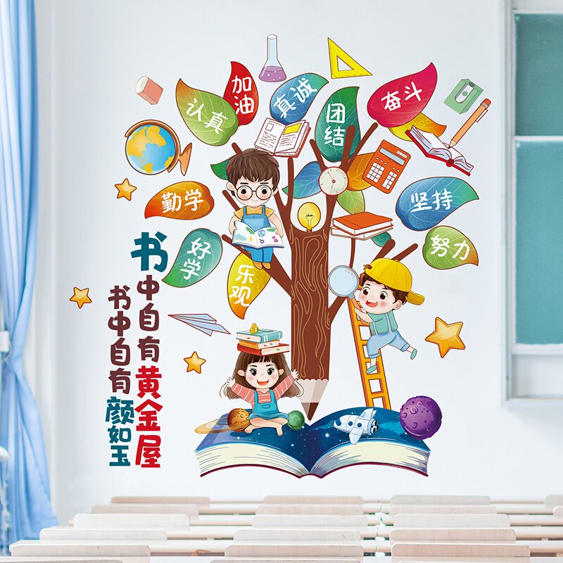 小学教室背景文化墙面装饰励志墙贴纸自粘班级布置墙壁贴画能量树