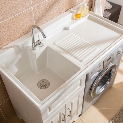 洗衣机柜子阳台组合全石材洗衣柜切角定制玉石水槽带搓板一体柜