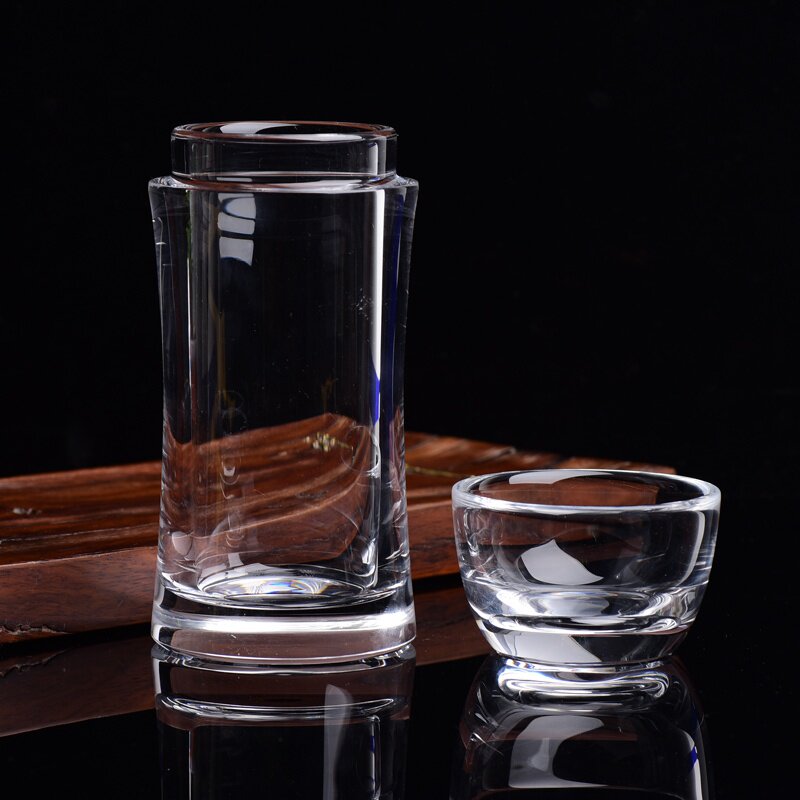 原矿石材天然白水晶杯直筒圆形带盖泡茶杯子高档茶杯免费刻字新款
