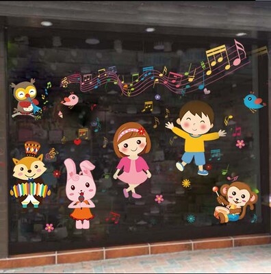 潮门面幼儿园窗户玻璃贴画卡通装饰童装店橱窗门口儿童房门窗