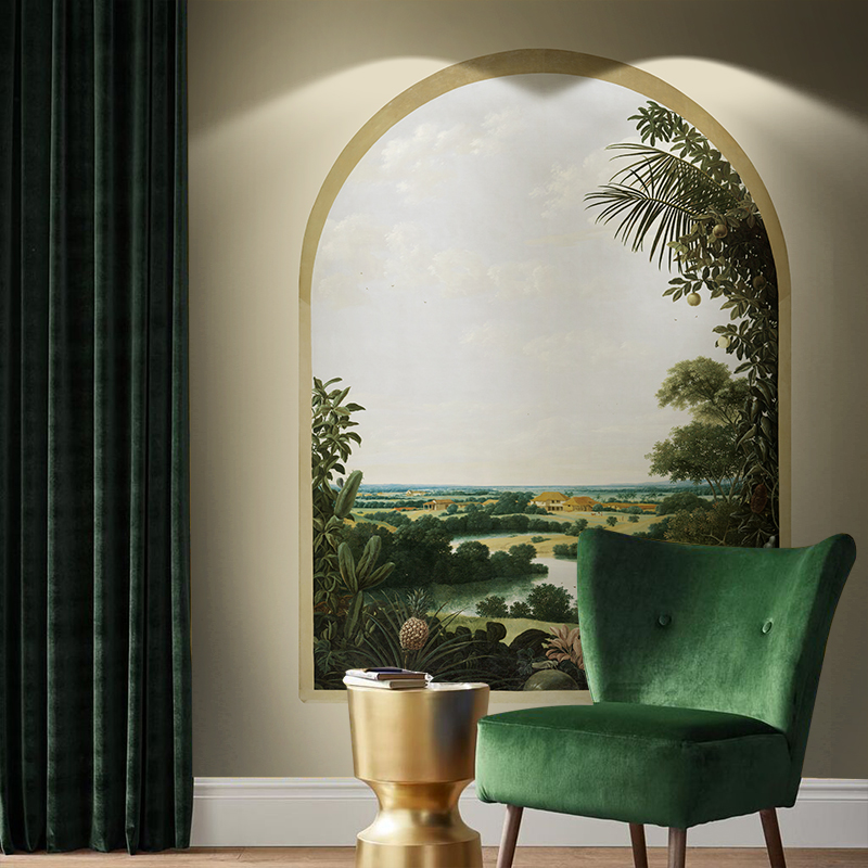 法式田园风景西洋画电视背景墙纸拱门壁布简约温馨客厅卧室3d壁