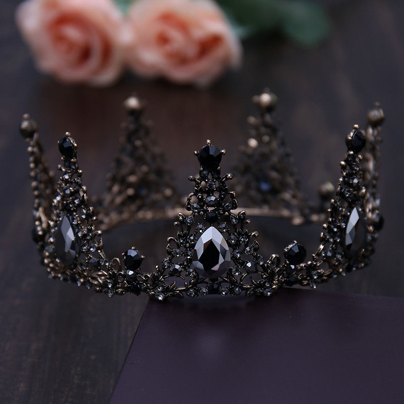 欧式巴洛克复古成人女抖音手工奢华黑色皇冠新娘头饰婚纱生日王冠