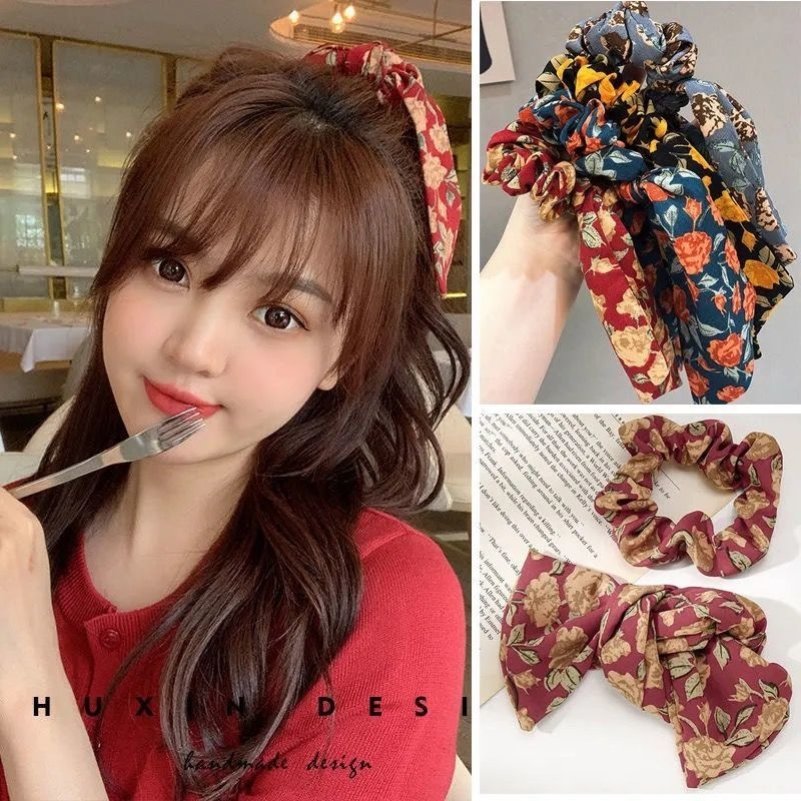 碎花飘带绑发网红皮筋蝴蝶结头饰少女发带韩国发圈头绳女简约扎头