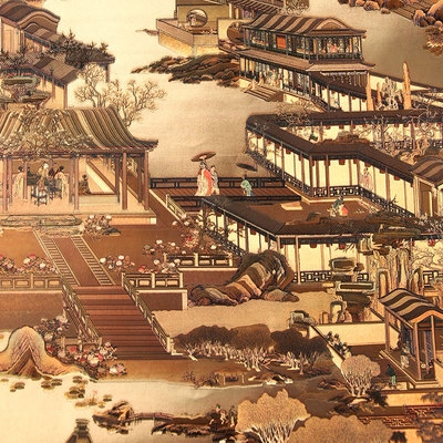清明上河图壁纸金色墙纸3d电视背景墙饭店仿古金箔中式古典中国风