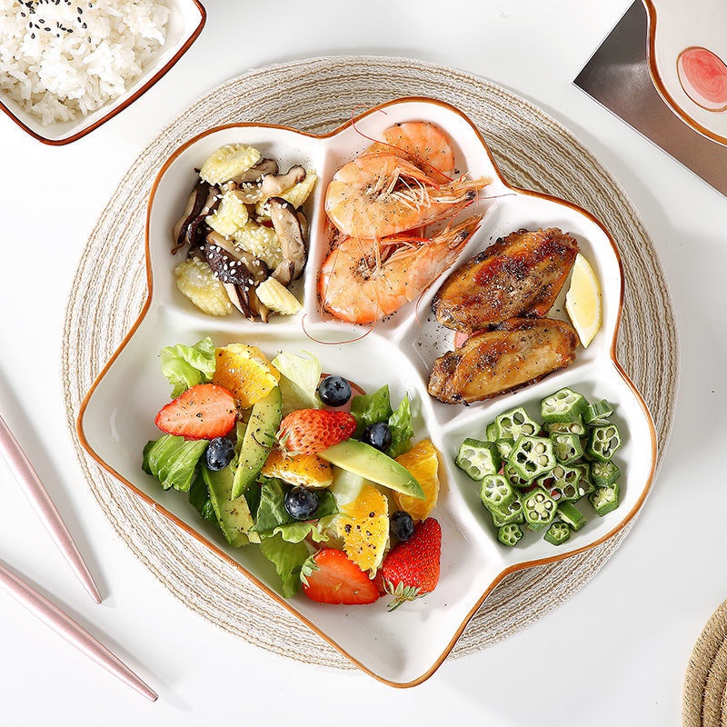 日式陶瓷家用分餐盘儿童创意卡通早餐盘子菜盘碗可爱分隔分格餐具