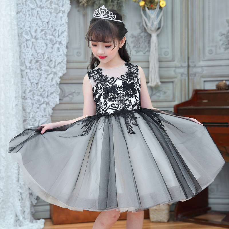 儿童轻奢小众高端走秀礼服公主裙女童主持人钢琴黑色高级感演出服