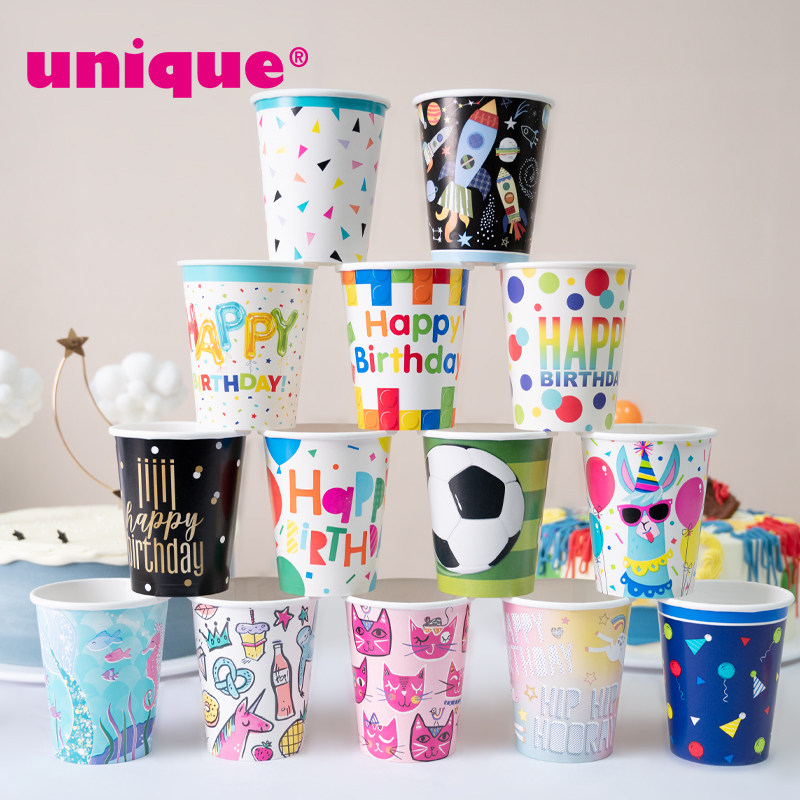 儿童生日派对装饰一次冷饮性纸杯  ins风场景布置9oz party cups