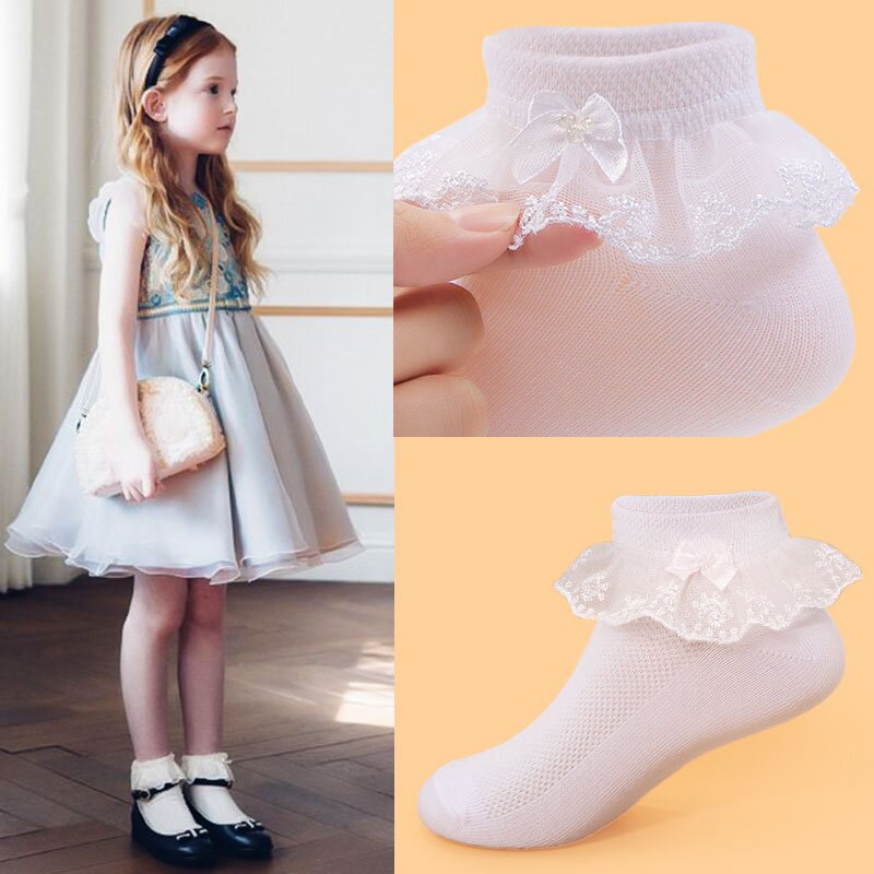(今日6.5折)女童花边袜夏儿童袜子春秋白色拉丁舞公主袜女孩宝宝蕾丝