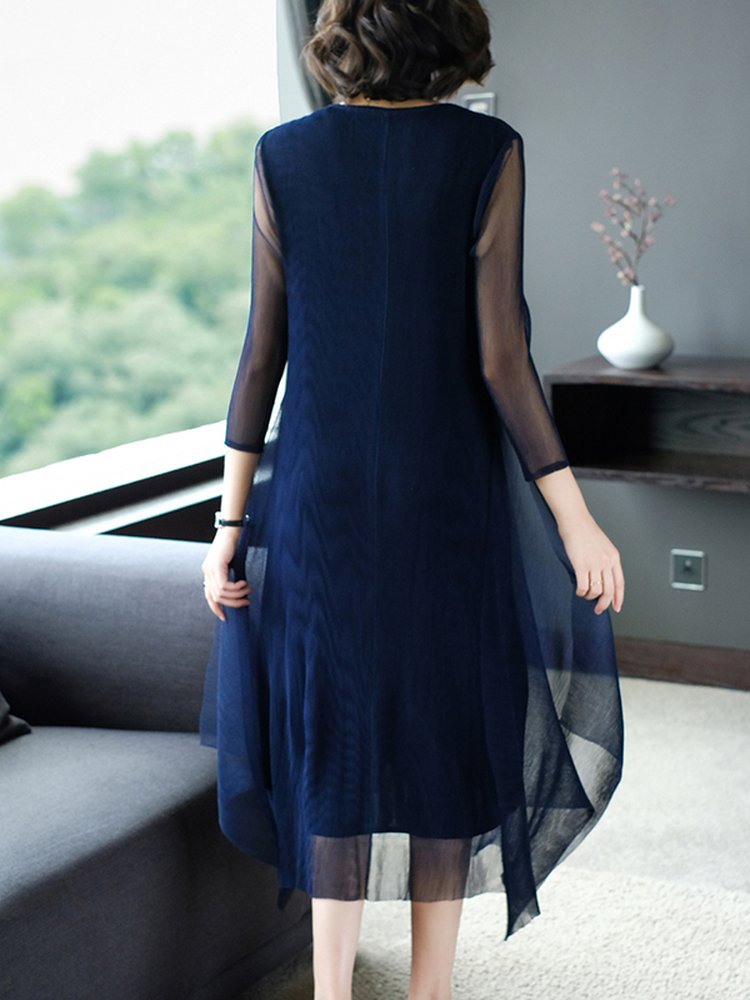 中年气质妈妈春装时尚40岁35连衣裙女中老年女装中长款裙高贵裙子