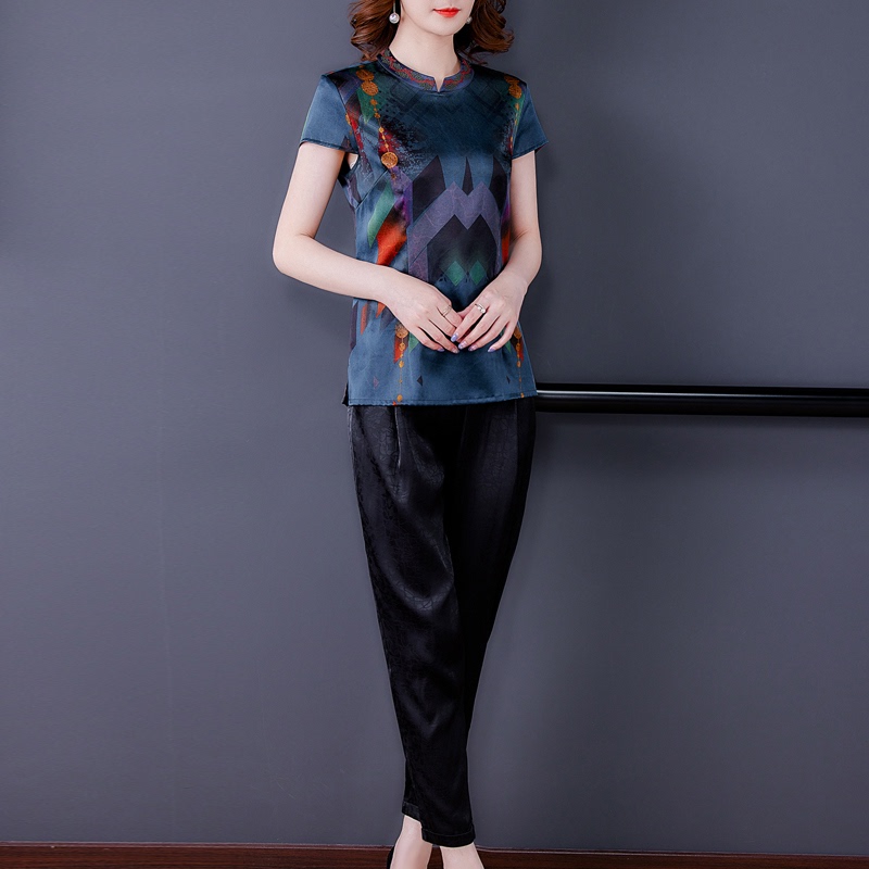 贵夫人香云纱真丝两件套2021夏季新款复古印花高端妈妈阔太太套装