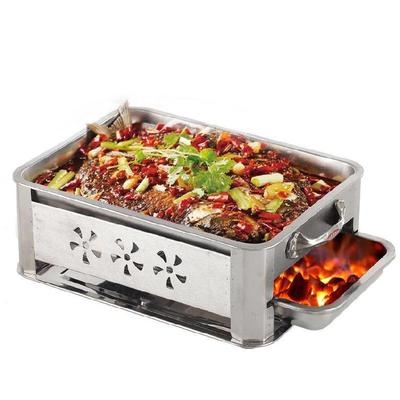 家用酒精长方形烤鱼盘大型加厚碳烤锅简易纸包鱼平底锅加深炭火炉