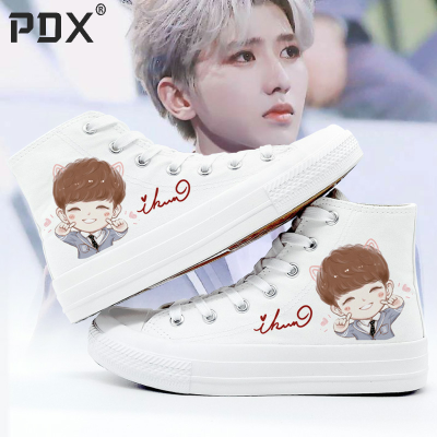 蔡徐坤同款鞋子韩版潮流小白鞋女学生百搭高帮帆布鞋明星应援周