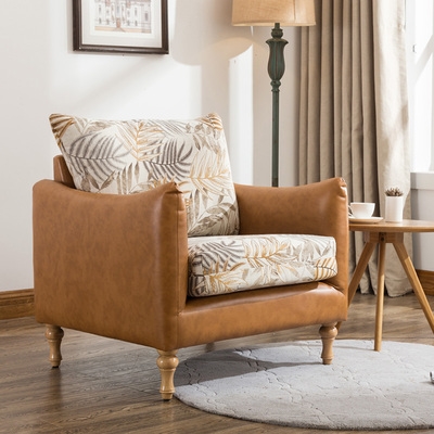 美式乡村单人沙发椅 小户型客厅阳台卧室休闲北欧皮布沙发可拆洗