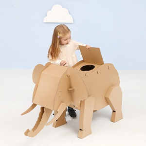 儿童手工模型制作材料涂色涂鸦硬纸箱diy玩具动物大象高铁狮子