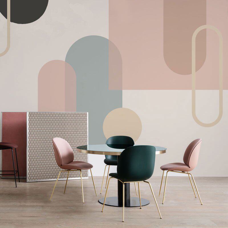 莫兰迪色墙纸卧室女孩ins风壁纸轻奢简约粉色几何电视背景墙壁画