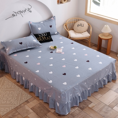 纯棉床罩斜纹全棉棉床裙式图片