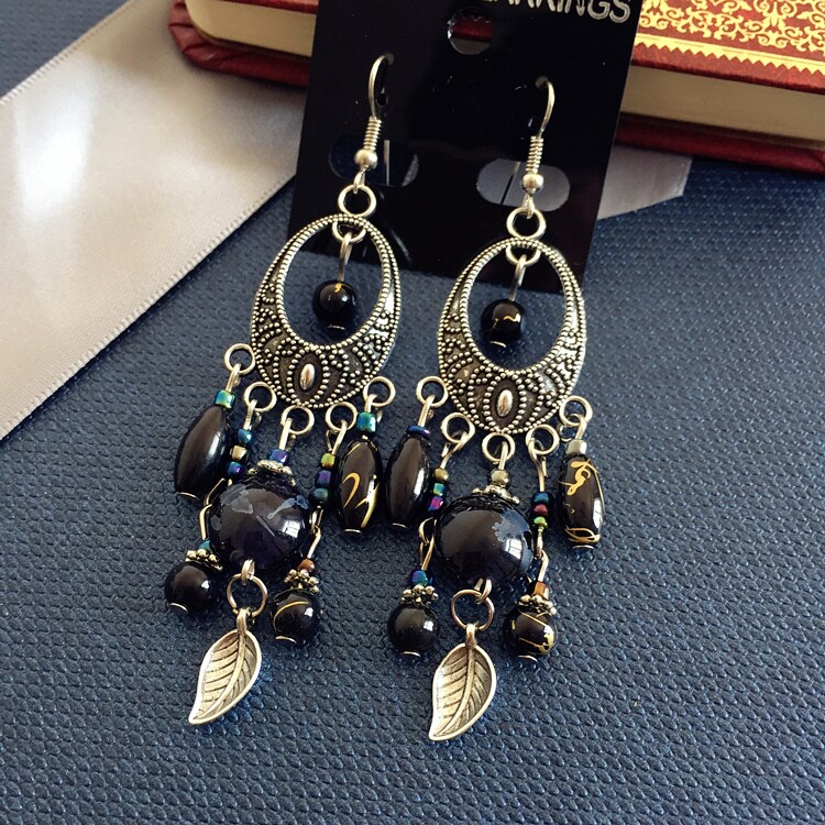 波西米亚复古民族风欧美古银耳环女神饰品显脸瘦耳饰流苏长款耳坠