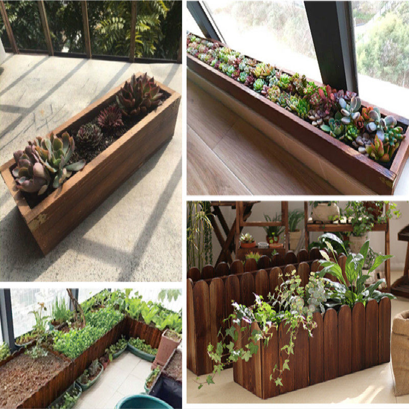 爱上阳台种菜盆室内庭院碳化木花盆防腐木花箱长方形多肉花槽室外
