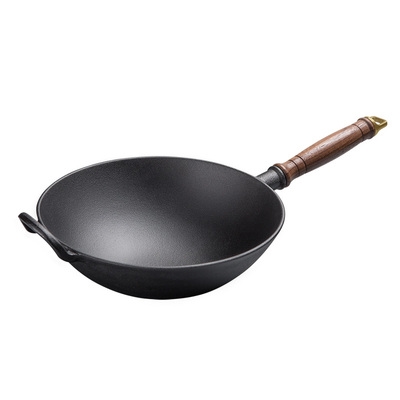 不生锈铸铁小炒锅圆底铁锅不粘锅无涂层生铁炒菜锅家用26cm