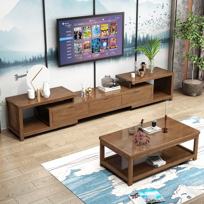 实木电视柜茶几组合简约现代新中式高低柜伸缩客厅地柜影视柜新款