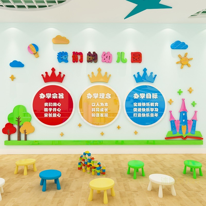 幼儿园墙面装饰公告栏宣传栏3d立体墙贴画班级学校教室文化背景墙