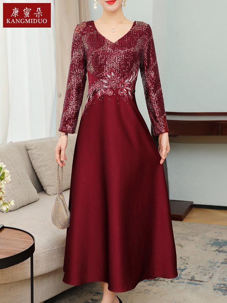 夏季新款参加婚礼年轻喜婆婆婚宴装旗袍改良连衣裙高端妈妈礼服裙