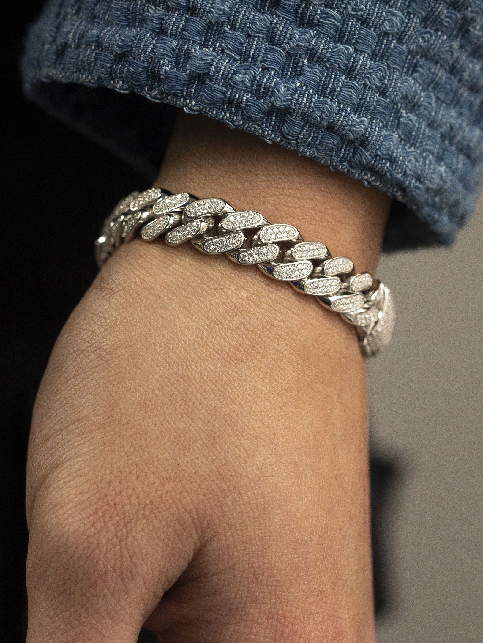 wbj定制珠宝10mm古巴手链满钻古巴手链迈阿密古巴链925