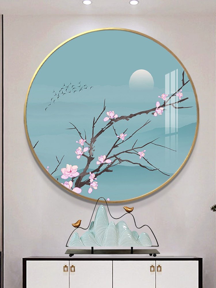 新中式沙发背后装饰画客厅墙上挂画入门玄关餐厅中国风茶室圆形画