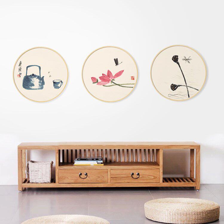 齐白石国画挂画水墨小品装饰画新中式茶室趣味禅意中国风圆形墙画