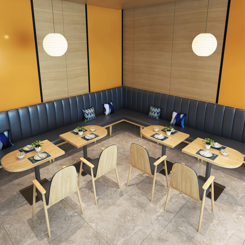 主题茶餐厅奶茶店u型靠墙卡座沙发