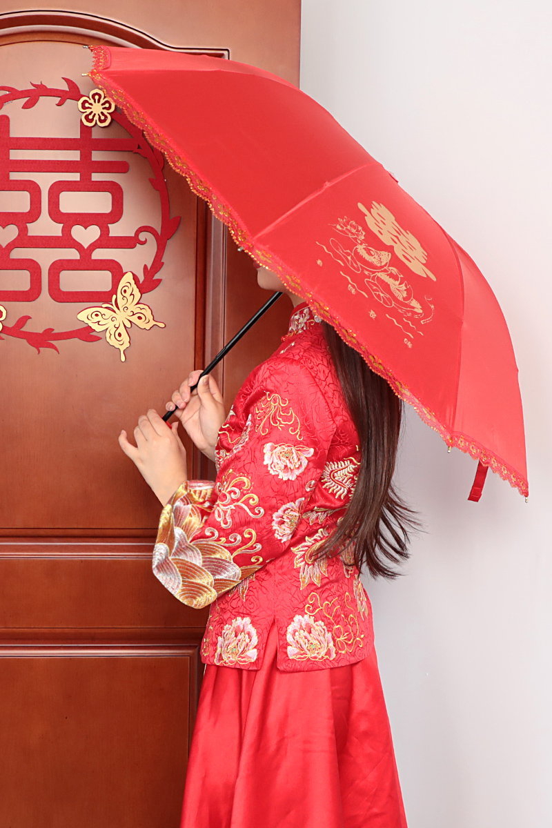 红伞婚庆新娘出嫁大号双人折叠婚礼迎亲陪嫁的伞结婚用品红色雨伞