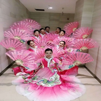 扇子舞蹈扇桃花扇双面水晶纱花瓣扇广场舞跳舞扇子秧歌扇跳舞扇