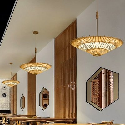 伞灯竹艺茶室吊灯新中式竹编会所灯具餐厅中国风民宿酒店装饰禅意