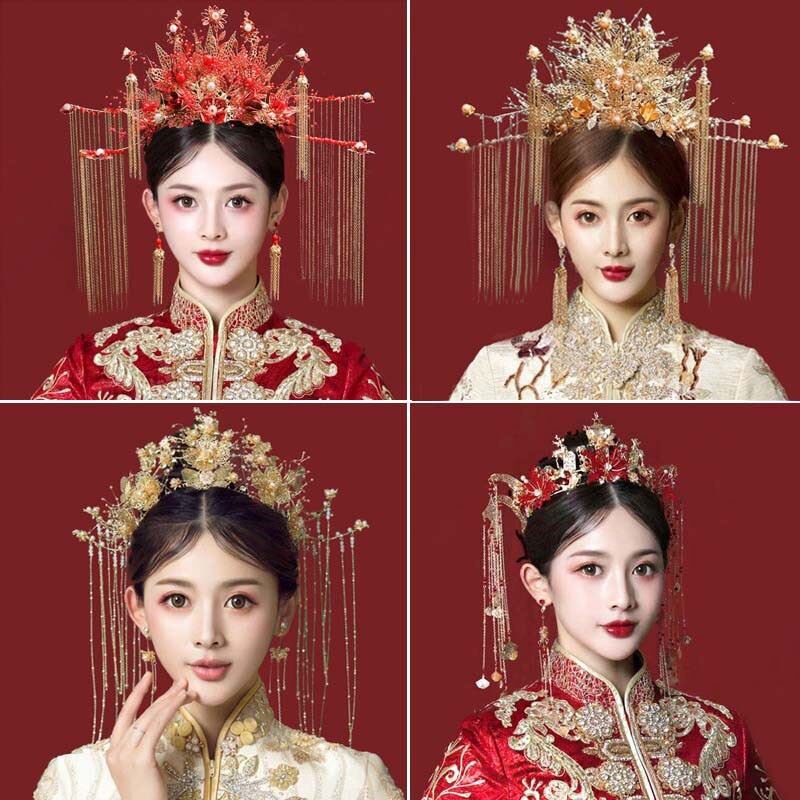 禾服新娘敬酒服头饰简单大气秀禾服简约女适合圆脸步摇凤冠奢华