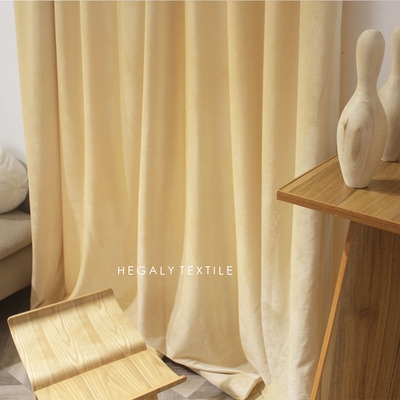 hegaly|奶黄丝绒香槟色轻奢绒布窗帘服装店试衣间拍摄背景布定制图片