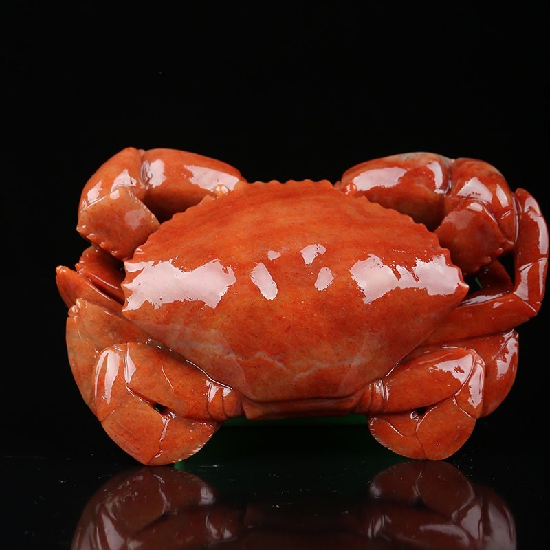 寿山石红石螃蟹八方来财纯正天然原石客厅家居桌面书房镇宅雕刻