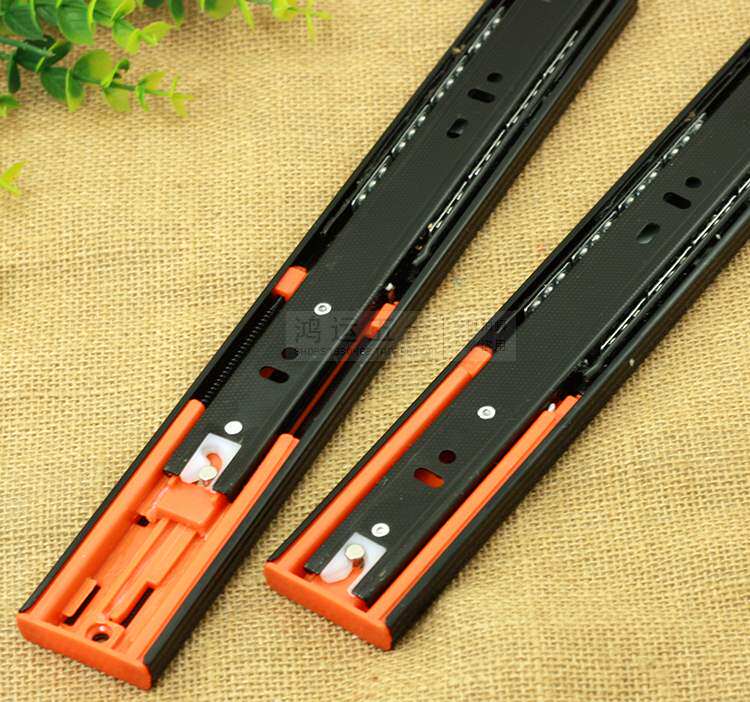 新款液压阻尼抽屉轨道缓冲滑轨液压三节滑道静音导轨防脱钩三折轨